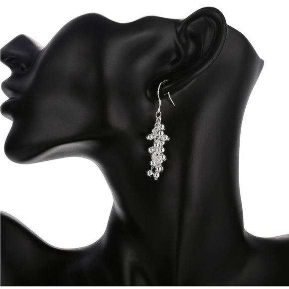 925 Sterling Silver Smooth Grape Bead Ball Earrings chandelier New - Picture 7 of 12